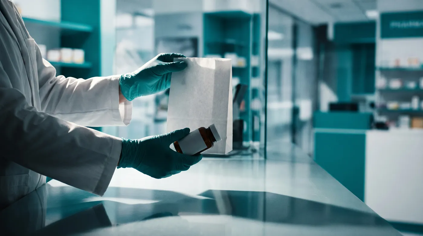 Un farmacéutico entregando una receta