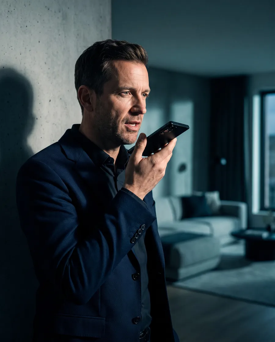 A man speaking to his phone